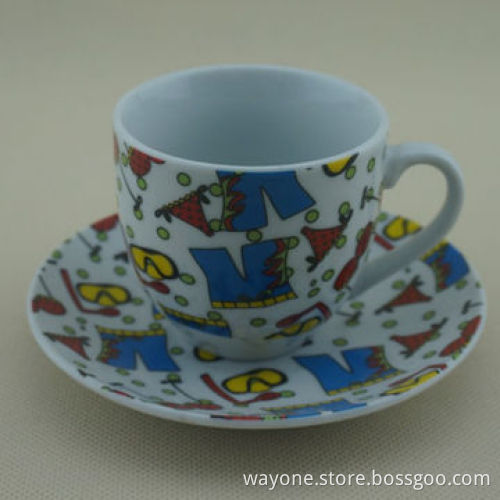 Coffee Cup and Saucer Set for Promotional Purposes, Fashionable Design, Full Decal